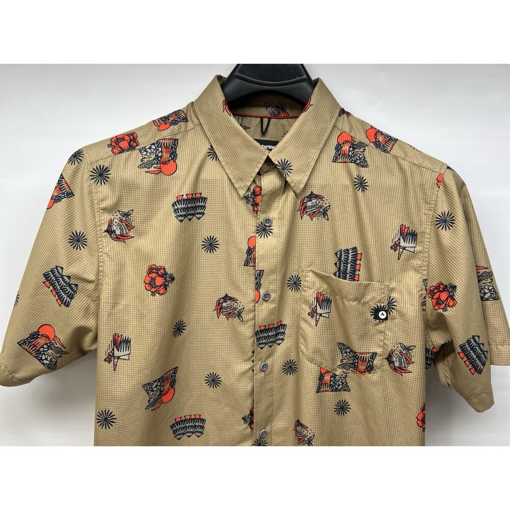 MARMOT MEN'S XL BROWN OUTDOOR PRINT SHORT SLEEVE BUTTON FRONT SHIRT